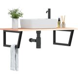  The Living Store Stenska polica za umivalnik jeklo in trdna hrastovina - Polica Za Umivalnik, (21554749) | Shoptok.si