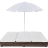 Maison Chic Zunanji Ležalnik - Sončna ležalnik s senčnikom poli ratan rjav, (22043504) | Shoptok.si