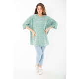Şans Women's Plus Size Green Embellished Thick Tunic with Ornamental Metal Buttons Cene