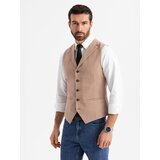 Ombre Fitted elegant men's vest with elastane and lapels - brown | Shoptok.si