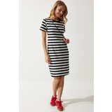 Women's Black and White Crew Neck Striped Knitted Dress Cijene