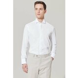 ALTINYILDIZ CLASSICS Men's White Shirt with Wrinkle-Free Fabric, Slim Fit, Fitted Fit 100% Cotton, Black Detailed, Collar Collar. Cene