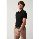 Avva Men's Black 100% Cotton Jacquard Polo Neck Regular Fit T-shirt31y1128 cene