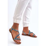 Kesi Women's cargo sandals with Hayen blue ornaments