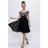 By Saygı Madonna Neckline Low-cut Chiffon Evening Dress | Shoptok.si