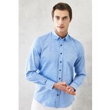 AC&Co / Altınyıldız Classics Men's Blue Slim Fit Slim Fit 100% Cotton Dobby Buttoned Collar Casual Shirt. Cene