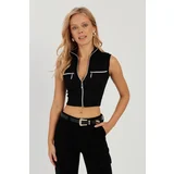 Cool & Sexy Women's Black Double Zippered Camisole Blouse