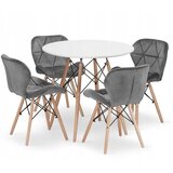 BOLZZ torino Okrugli Sto 80 cm, Beli + FERRA trpezarijske Stolice set 4 komada, Sivi