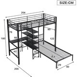 Möbrio Železna pogradna postelja 90x200cm - z mizo in policami - črna, (22060371) | Shoptok.si