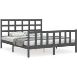 The Living Store Posteljni okvir z vzglavjem siv trden les - Posteljni Okvir, (21523351) | Shoptok.si