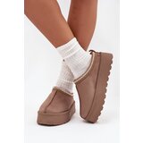 Boto Low Women's Snow Boots With Embroidery On Platform Dark Beige Narirya | shoptok.hr