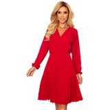 Numoco 313-5 ISABELLE Plisowana sukienka z dekoltem i długim rękawkiem - CZERWONA | Shoptok.si