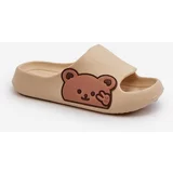 Kesi Lightweight foam slippers with teddy bear, beige embossing