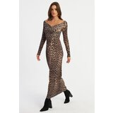 Cool & Sexy Women's Camel-Black Double Breasted Leopard Maxi New Year's Dress LIK11 | ePonuda.com
