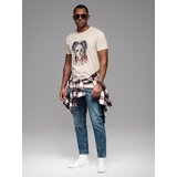 Ombre Men's cotton t-shirt with rock style print - cream | ePonuda.com