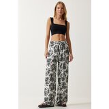  Women Ecru Black High Waist Summer Wide Viscose Trousers Cijene