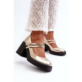 Boto Faux Leather Pumps on Chunky Heel Gold Halmina | Shoptok.si