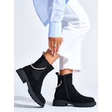 Shelvt Women's black ankle boots with a decorative chain Cene