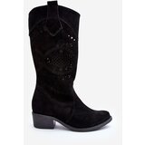 Zazoo 4043 Suede Low Heel Cutout Boots Black | shoptok.hr