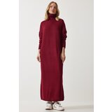  Women's Burgundy Turtleneck Slit Oversize Knitwear Dress | Shoptok.si