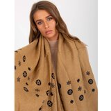Fashion Hunters Women's dark beige scarf with prints | Shoptok.si
