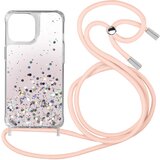 AVIZAR Blešceca trda torbica, odporna na udarce, za iPhone 11 z nastavljivo vrvico - roza preliv, (20632731) Cene