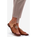 Zazoo Elegant Women's Leather Slippers With Decoration 3008 Camel | Shoptok.si