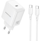  Zidni punjač s kabelom Type-C na Type-C Borofone Fuente GaN Type-C QC3.0 PD 40W bijeli Cijene