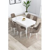 Hanah home trpezarijski set Kar, sto na razvlačenje i 6 stolica, bela ploča, kapućino tkanina Babyface | Eponuda.com