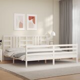 vidaXL Posteljni okvir z vzglavjem bel 200x200 cm trden les | Shoptok.si