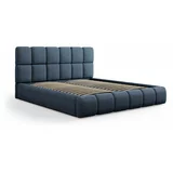 Micadoni Home Temno modra oblazinjena zakonska postelja s prostorom za shranjevanje in letvenim dnom 160x200 cm Bellis –