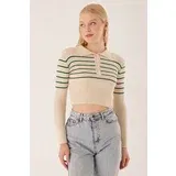 HAKKE Polo Neck Top Striped Knitwear Blouse