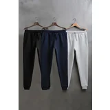 Trendyol Black-Navy Blue-Grey Melange Basic 3 Pack Sweatpants