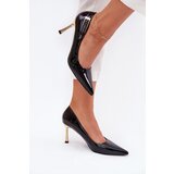 Boto Lacquered Stiletto Heels With Golden Buckle Black Mivira | Shoptok.si