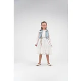 Trendyol Girl's Ecru Lace Detailed Denim Vest Belted Long Sleeve Dress Set Suit