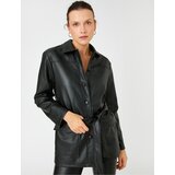 Koton Oversized Leather-Look Jacket with Shirt Collar With Belt Cene
