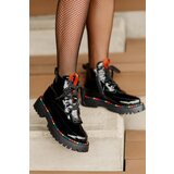 Boto Leather Patent Ankle Boots Worker With Zipper Black Anafra | Shoptok.si
