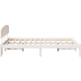 vidaXL Posteljni okvir z naslonom Bela 120x200 cm iz trdnega borovega lesa | Shoptok.si
