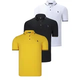 Dewberry TRIPLE SET T8586 MEN'S T-SHIRT-BLACK-WHITE-YELLOW