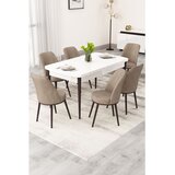 Hanah home trpezarijski set Rax, sto na razvlačenje i 6 stolica, bela ploča, braon noge, kapućino tkanina Babyface | Eponuda.com