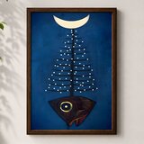 Wallxpert uramljena mdf slika 3752KACT-030, riba sa svetlećim granama ispod polumeseca na tamnoplavoj, 37 x 52 cm | Eponuda.com