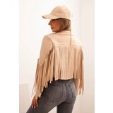 Kesi Włoski Women's faux leather jacket with fringes in boho style light camel | Shoptok.si