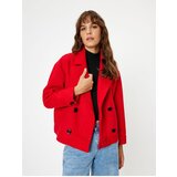 Koton Double-Breasted Short Cashmere Coat with Reverse Collar and Pockets