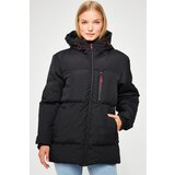 River Club Women's Black Inflatable Winter Coat With Lined Hooded Waterproof And Windproof. Cene