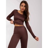 Fashion Hunters Dark brown casual set with flared trousers Cene