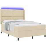 vidaXL LED Box Spring Krevet s uzglavljem Krema 160 x 200 cm tkanina - Krema 160 x 200 cm Dizajn s rombovima | shoptok.hr