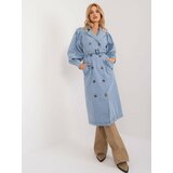 Fashion Hunters Light blue denim trench coat with buttons cene