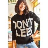 Olalook Women's Black Embossed Letter Oversized Thick Knitwear Sweater