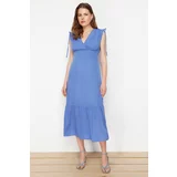 Trendyol Blue Skirt Flounce Maxi Woven Dress