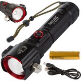 3v1 taktična aku. LED alu. ročna svetilka ZOOM kladivo + powerbank Cene